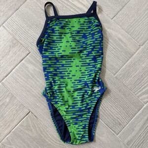 Speedo Women's Swimsuit One Piece PowerFlex Flyback  Blue/Green Size 28